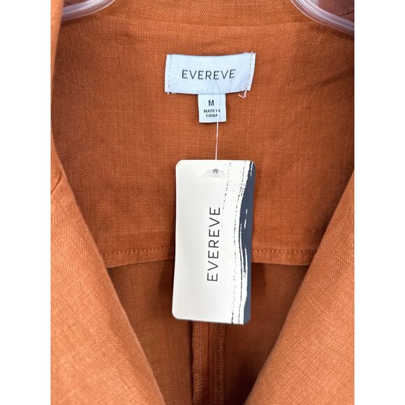 Evereve Alexa Linen Double Breasted‎ V-neckline Brown Blazer M - Picture 4 of 9
